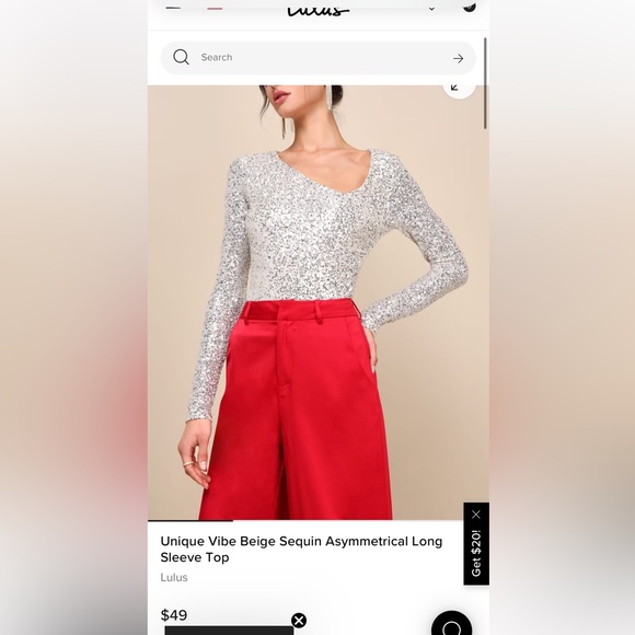 Lulu's Unique Vibe sequin asymmetrical long sleeve top-‎ worn 2x. 49 retail - Picture 1 of 11